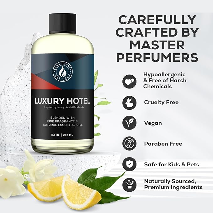 Aroma Country Luxury Hotel Diffuser Oil - Luxury Hotel Scent Oil for Diffuser & Air Fresheners for Home - Essential Oil Diffuser Refill, Home Fragrance Collection with Gardenia & Amber (4 Fl. Oz)