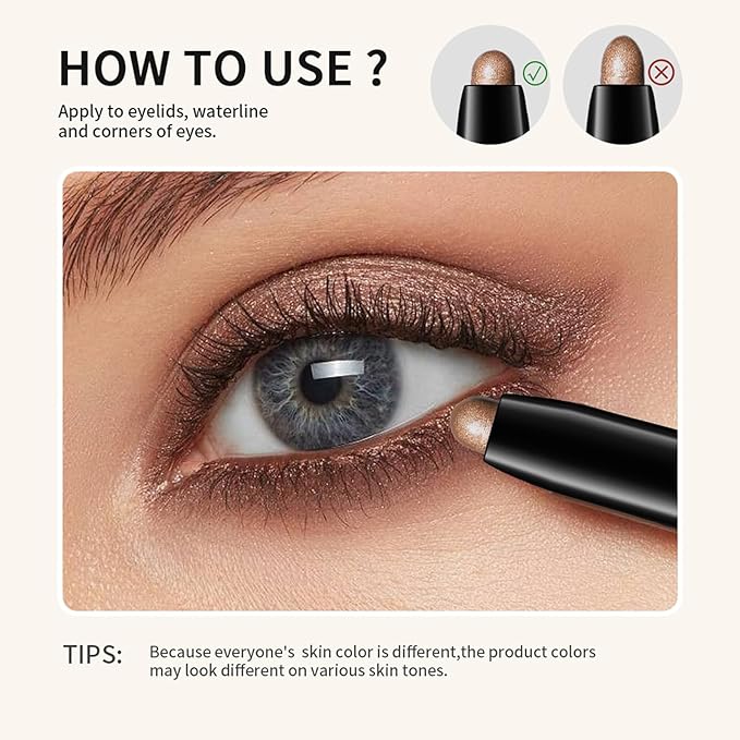 CHIFURE Eyeshadow Stick, Shimmer and Matte Cream Eye Shadow Brightener Sticks Eyeliner Pencil Crayon, Waterproof Long Lasting Eye Highlighter Stick Makeup,0.056 Oz(#7-Sun)