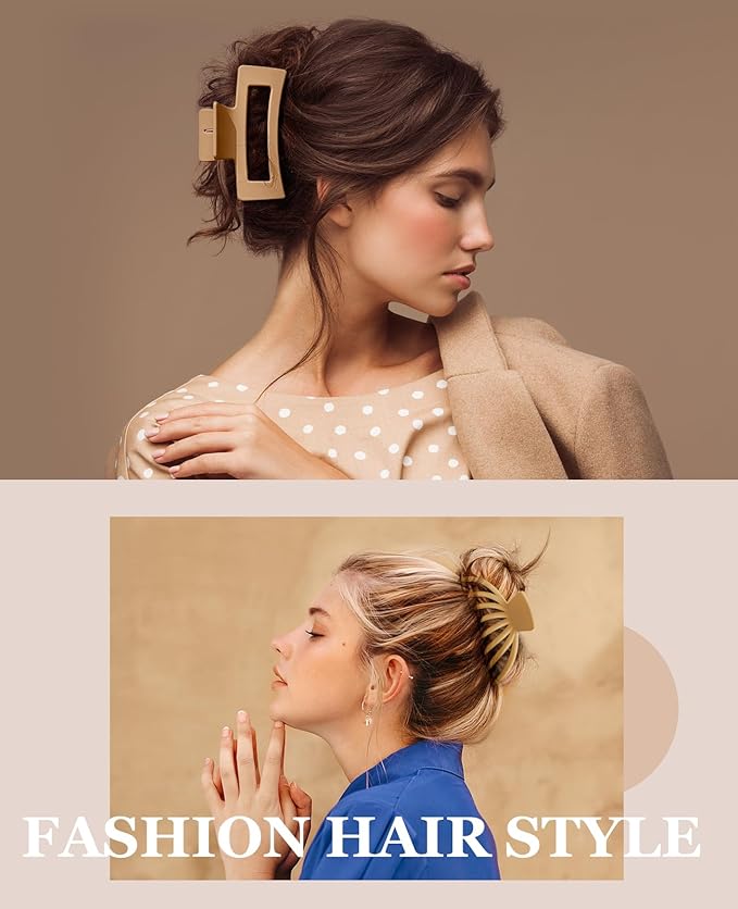 OPAUL Large Matte Square Nonslip Hair Claw Clips, 4.75" Strong Hold Big Neutral Hair Accessories for Long Hair for Women and Girls (8 Pack)