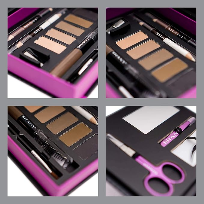 SHANY Brow Chicka Brow Eyebrow Set - 17 Piece Eyebrow Makeup Kit with Brow Powder, Brow Gel, Dual Ended Pencils, Stencils, Scissors, and Tweezers - All Hair Colors