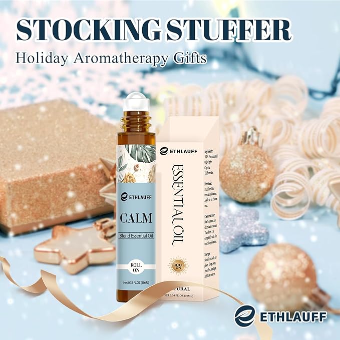 Calm Essential Oil Roll On, Aromatherapy Roll On Oil Blends for Stress Relief, Massage, Self Care Relaxation Gift