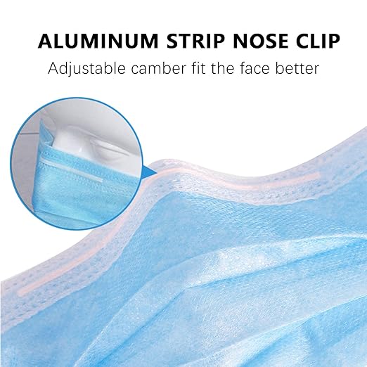 DC-BEAUTIFUL 100 Pcs Blue Disposable 3 Ply Earloop Face Masks,Fit for Adults