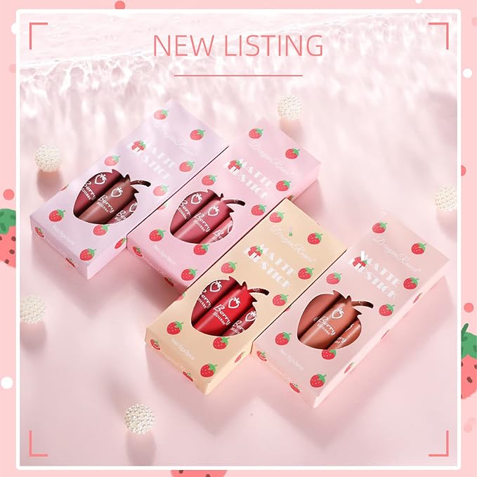 Sulily 3Pcs Dark Red Matte Lipstick Set,Red Matte Lipstick Long Lasting for Women,Velvet Air Moisture Smooth Crayon Lip Stain,24 Hours Wear Non-Stick Cup Not Fade Waterproof Lip Gloss Makeup