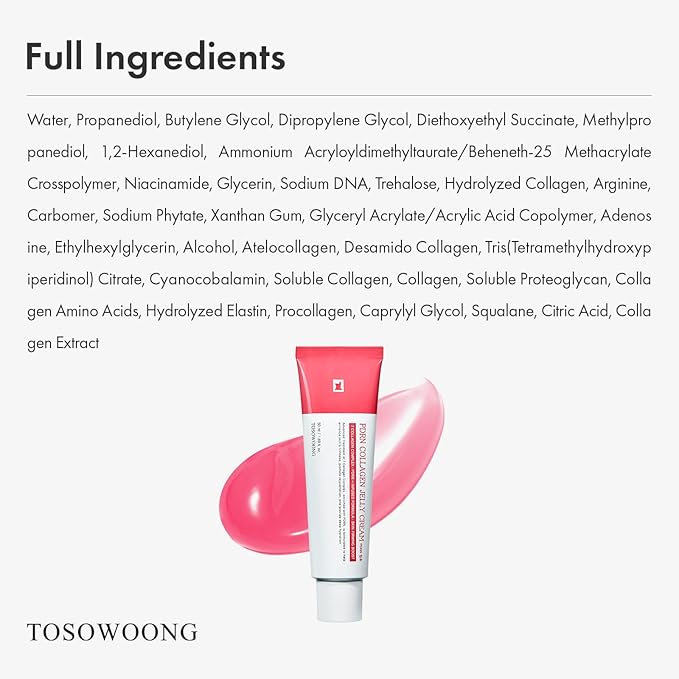 TOSOWOONG PDRN Collagen Jelly Cream, 5,000ppm Salmon DNA PDRN, Niacinamide, Hydrolyzed Collagen, Glow, Hydrating, Firming, Uneven Skin Tone, No artificial color, Korean Skin Care, 50ml, 1.69 fl.oz.