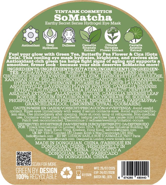 SoMatcha Calm Repair 5′ Hydrogel Under-Eye Patches, 28 Pairs — 5-Minute Soothing, Antioxidant Support & Deep Hydration — Ophthalmologist Tested