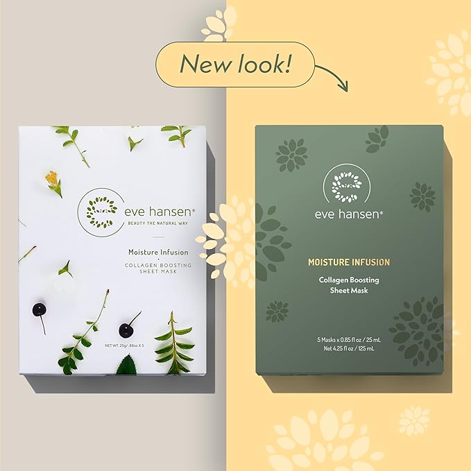 Eve Hansen Collagen Face Mask Sheets Set of 5 – Hydrating & Nourishing Care for All Skin Types – With Hyaluronic Acid, Tangerine Peel, Blueberry Extract & Spinach Leaf