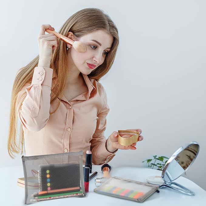 6 Pieces Mesh Makeup Bags Mesh Cosmetic Bag Portable Travel Organizing Zipper Pouch Toiletries Makeup Pouches for Home Office Travel Accessories