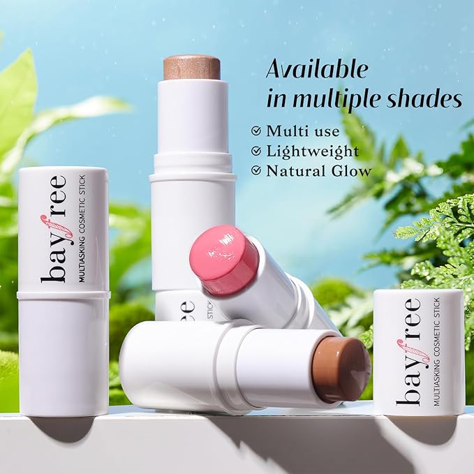 KIMUSE Face Sticks Trio, Cream Blush Stick & Highlighter Stick & Contour Stick for Sculpt the Cheeks, Long Lasting Cream Contour Stick Trio for Face Makeup, with Brush