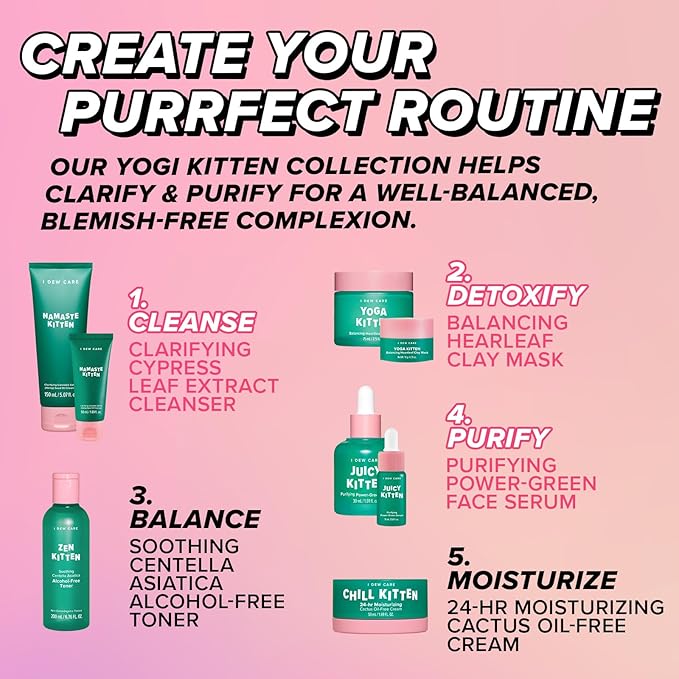 I DEW CARE Blemish Heartleaf Skincare Set - Kitten My Balance On | Foam Cleanser & Wash-off Mask & Serum, Clear & Soothe Irritation, Absorb Excess Oil, Gentle Face Wash, Travel Size, Stocking Stuffers