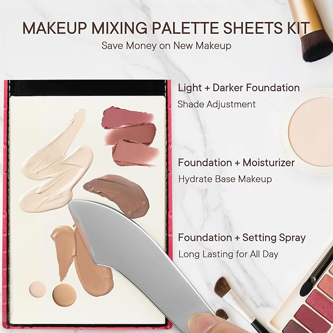 Alyfini Pocket Makeup Palette Mirror for Purse - 100 Disposable Sheets & Spatula, Small Travel Toiletry Essentials, Handheld Foundation/Lip/Nail Color Mixing Tray, Makeup Artist and Enthusiasts Gift
