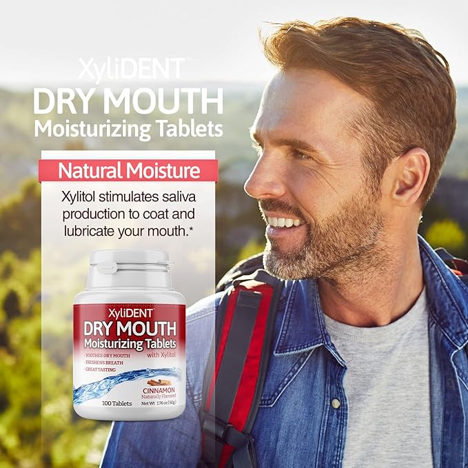Nature's Stance XyliDENT Xylitol Tablets for Dry Mouth Relief - Stimulates Saliva, Freshens Breath, Reduces Acid Production, Fast Acting Relief, 100 Count (Cinnamon)