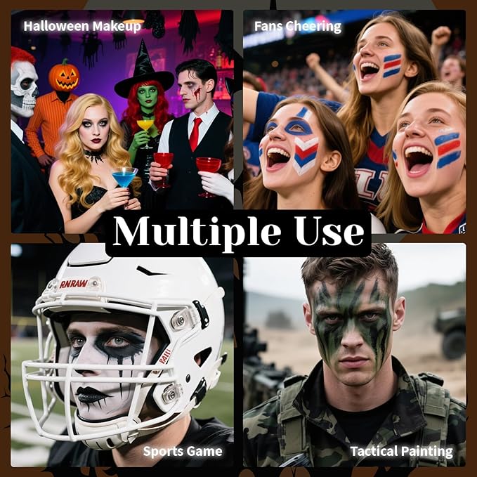 Black White Red Face Body Paint Stick Set with Translucent Setting Powder and Sponges, Professional Full Coverage Face Painting for Adults Halloween Cosplay SFX Spiderman Joker Devil Makeup