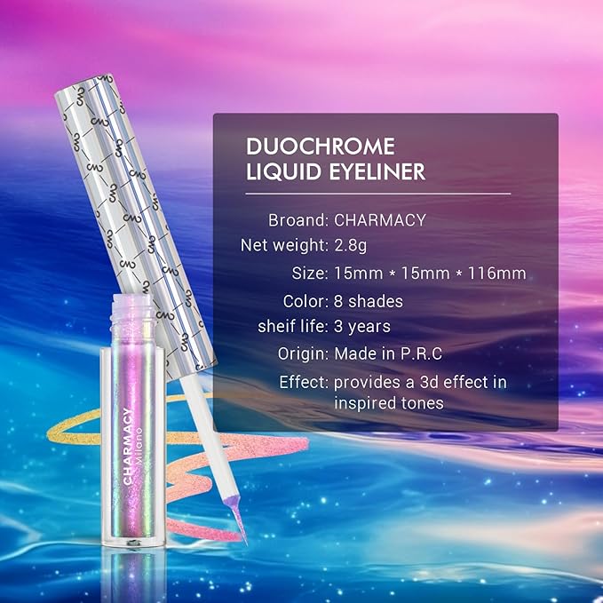 CHARMACY Chameleon Liquid Eyeliner, Liquid Glitter Eyeliner, Highly Pigmented, Metallic MultiColor Shifting waterproof Eyeliner, Ultra-Fine Tip, Longwearing, Smudge-proof (#304)