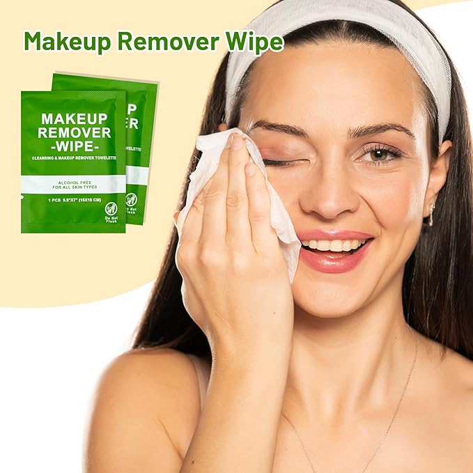 100 Count Makeup Remover Wipes Bulk Individually Wrapped, Travel Towelette Makeup Remover Individual Gentle Cleansing for Face Mascara Lipstick Remove Makeup