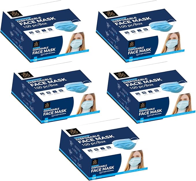 Disposable Face Mask | Pack of 500 | Safety Face Mask | Non Woven Thick 3-Layer Breathable Mask | Adjustable Earloop, Mouth and Nose Protection | Dust Mask | Masks for Facial Cover