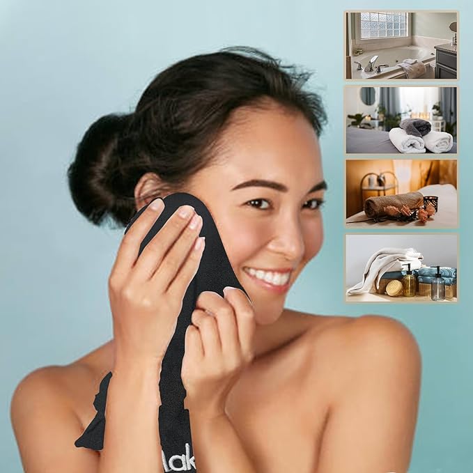 52 Pcs Black Makeup Washcloths - 13x13 Inch Microfiber Makeup Remover Towels - Reusable Soft Absorbent Face Cloth - Facial Cleansing Remover Washcloths for Women Skin Cleaning