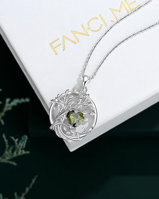FANCIME Tree of life Birthstone necklace Sterling Silver Pendant Birthstone Necklace Gemstone Anniversary Birthday Jewelry Christmas Gifts for Mom Her Wife