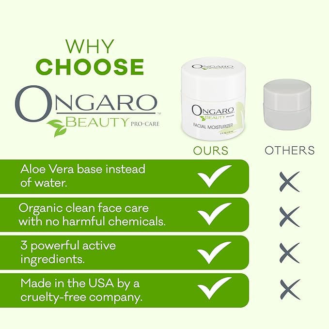 Ongaro Beauty Organic Face Moisturizer - Hydrating Face Cream, Probiotic Moisturizer with Aloe Vera, Vitamin A, C & E - Hyaluronic Acid, Face Lotion for All Skin Types - Nourishes Skin - 2 fl. Oz