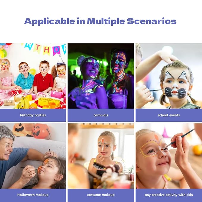 Pintada 120g Large Capacity Face Painting Kit for Kids - 12 x 10g Non Toxic Water Activated Face Paint Palette with Brush, Stencils, Gems, Sponges. For Halloween , Carnival, Party, Festivals & Events.