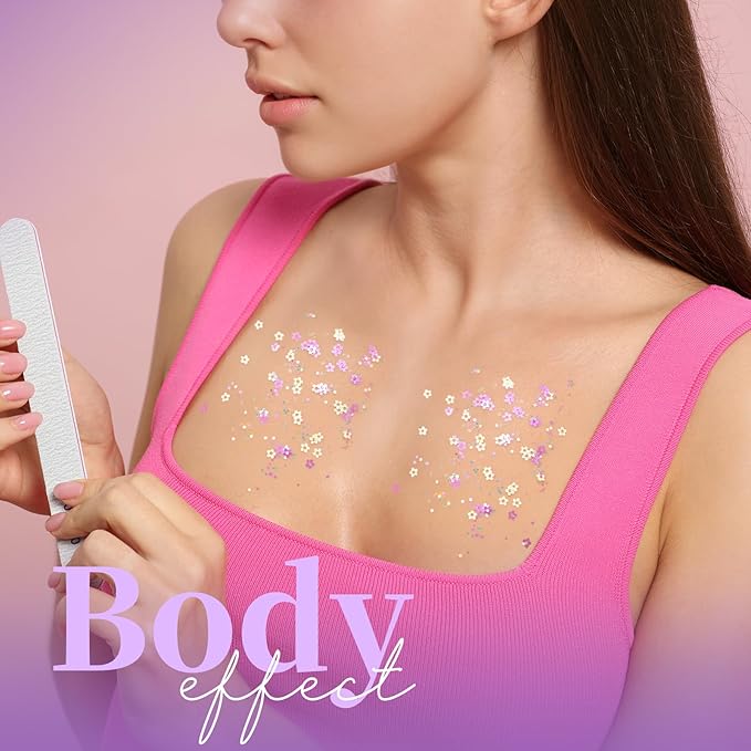 Teenitor Body Glitter Gel - Purple Face & Body Glitter Set, 6 Shapes, Hair Glitter Gel, Makeup Glitters for Face, Body, Hair