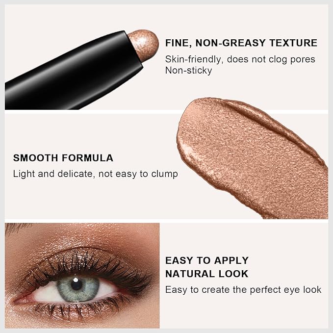 3PCS Eyeshadow Stick, Shimmer and Matte Cream Eye Shadow Brightener Sticks Eyeliner Pencil Crayon, Waterproof Long Lasting Eye Highlighter Stick Makeup (01+06+08)