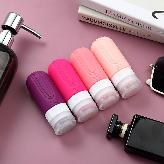 Travel Bottles for Toiletries, Tsa Approved 2oz Travel size Bottles, BPA Free Leak Proof Travels Toiletry Containers, Traveler Accessories with Toiletry Bag for Shampoo Liquid (4 Pack)