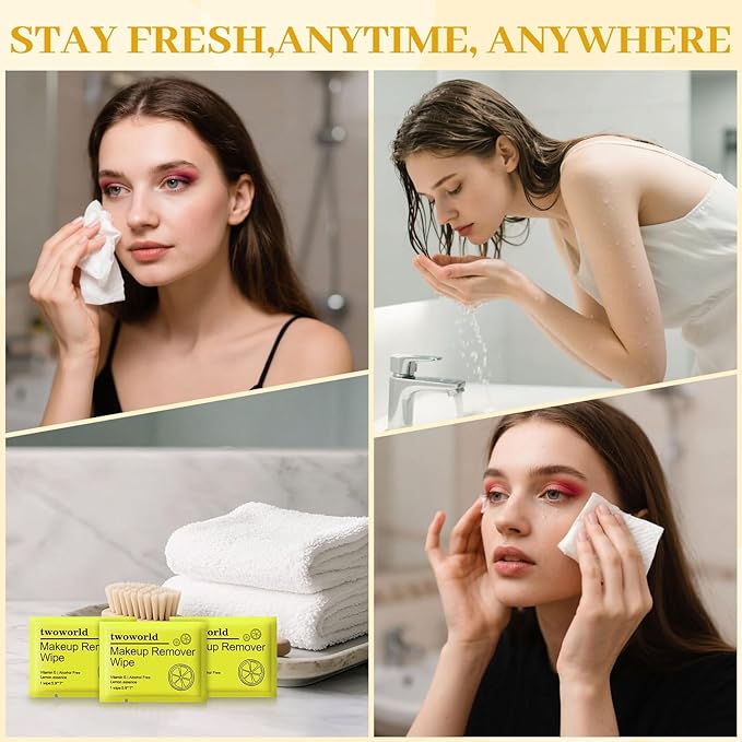 Makeup Remover Wipes Bulk Individually Wrapped,Travel Makeup Wipes Gentle for Face Cleansing Mascara Lipstick Travel Hotel(lemon,pack of 40)