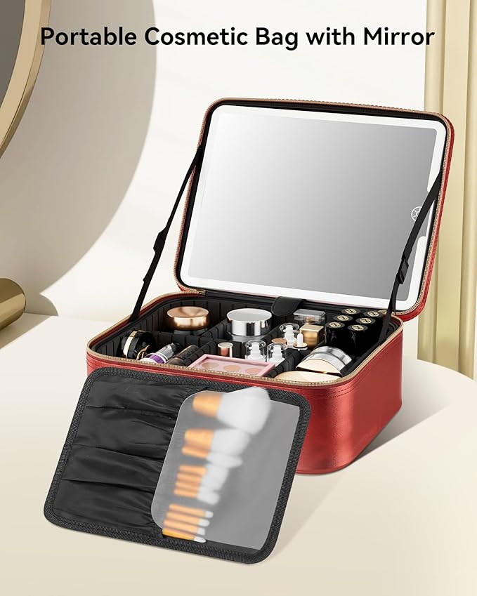 JUSRON Travel Makeup Bag (Red, Medium)