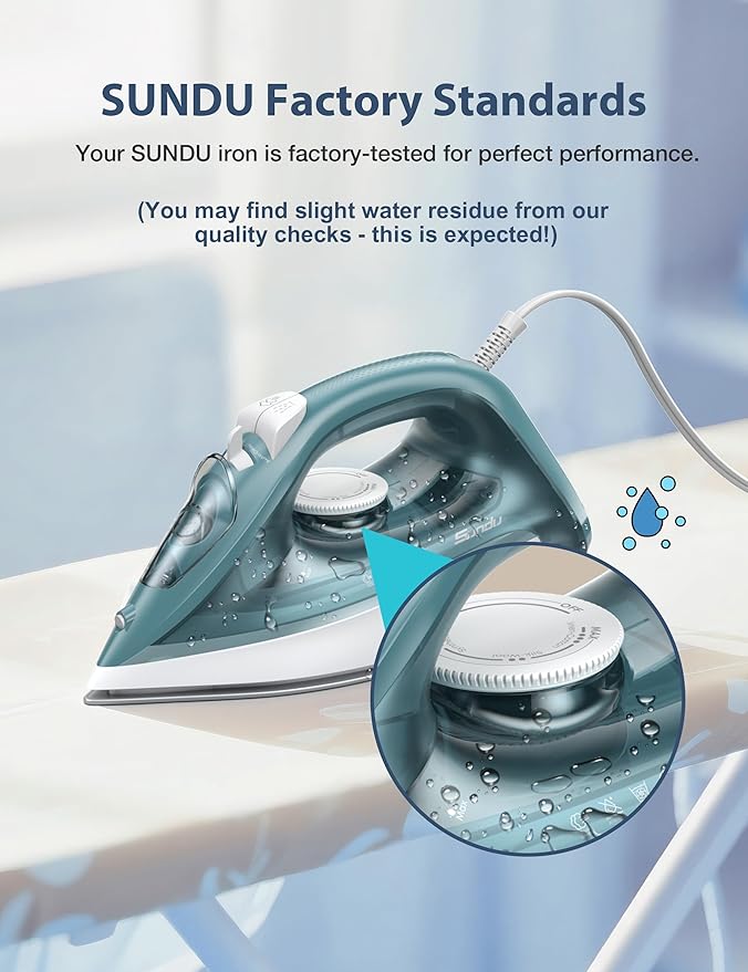 Sundu Steam Iron for Clothes with Rapid Heating Ceramic Coated Soleplate, 1500W with Precise Thermostat Dial, Self-Cleaning, Auto-Off, 15.21oz Water Tank for Home Clothes Ironing Use, green