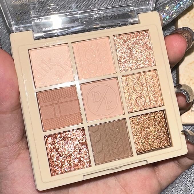 Matte Shimmer Pink Brown Eye Shadow Palette Makeup,Eyeshadow Long Lasting Waterproof Cruelty-Free , 9 Blendable Shades in Smooth Matte and Shimmer Finishes with Gorgeous Pearls for Girls (15#)