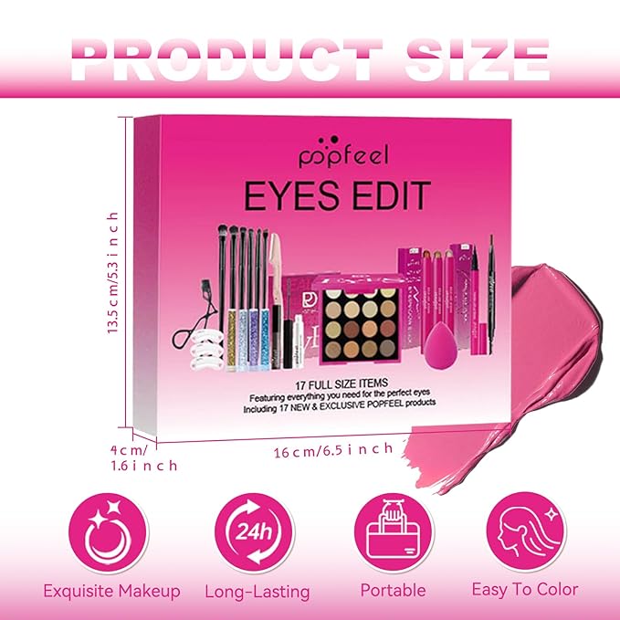Eyes Makeup Sets Makeup Kits for Teens,with 16 Colors Eyeshadow Palette,Makeup Brushes,Eyeshadow Stick,Eyebrow Pencil,Eyelash Curler,Eyeliner,Glitter Gel,Makeup Gift Set for Girls Women
