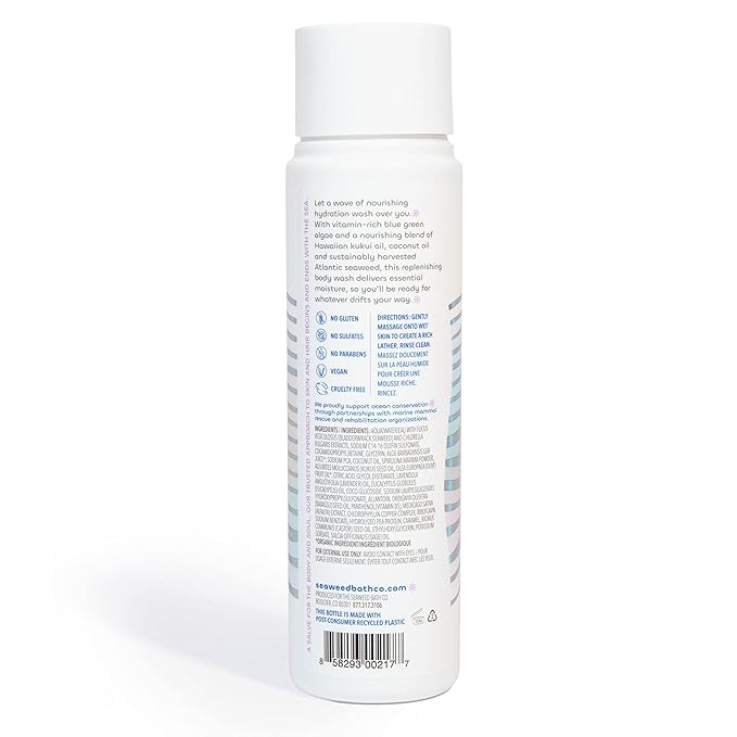 Seaweed Bath Co. Hydrate Body Wash - Lavender - Hydrating Foaming Cleanser with Soothing Natural Ingredients - Vegan, Paraben and Sulfate Free Shower Gel for Men and Women - 12 oz