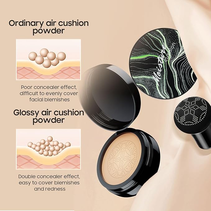 Mushroom Head Air Cushion CC Cream - Tattoo Cover up Makeup Waterproof Long-Lasting Moisturizing Concealer Foundation, Even Skin Tone for All Skin Types (Natural)