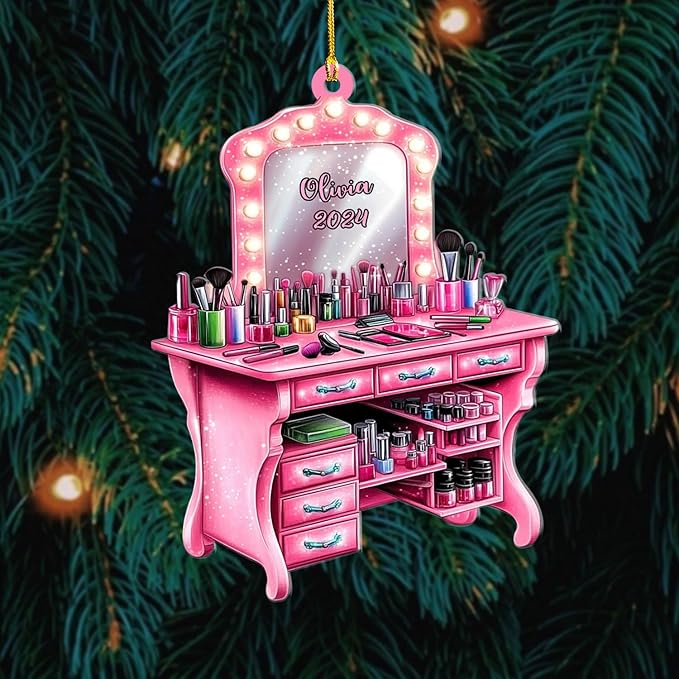 Personalized Makeup Tools Ornament โ Custom Beauty Christmas Tree Decoration, Holiday Keepsake Gift for Makeup Artists, Cosmetologists, Beauty Lovers, Salon Owners, Families and Coworkers (MKH4)