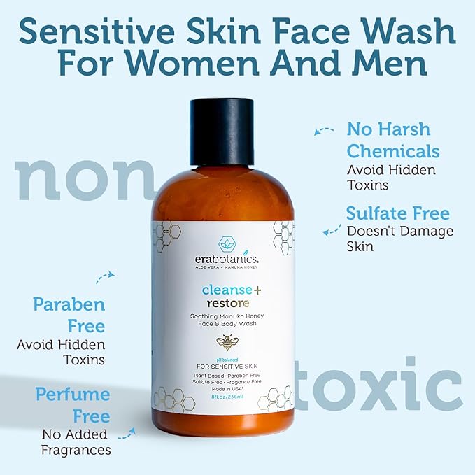 Era Organics Redness Relief Cream & Face Wash – Soothing Anti-Redness Moisturizer + Manuka Honey Face Wash for Sensitive Skin – Calming Face Care Bundle for Redness, Dryness & Irritation