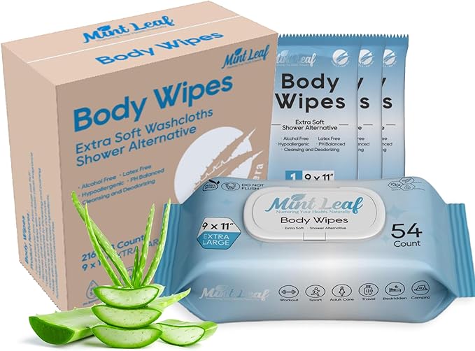 XL Adult Body Wipes – Hypoallergenic No Rinse Bath Wipes with Aloe & Vitamin E, Extra Thick Rinse-Free Shower Alternative for Incontinence, Elderly Care, Camping & Travel 4 Packs + 18 Singles