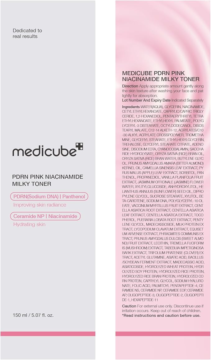 medicube PDRN Pink Niacinamide Milky Toner for Hydrating, Moisturizing, Soothing, Ceramide, Peptide, Glass Glow Skin, Korean Skincare | 150ml 5.07 fl. Oz.