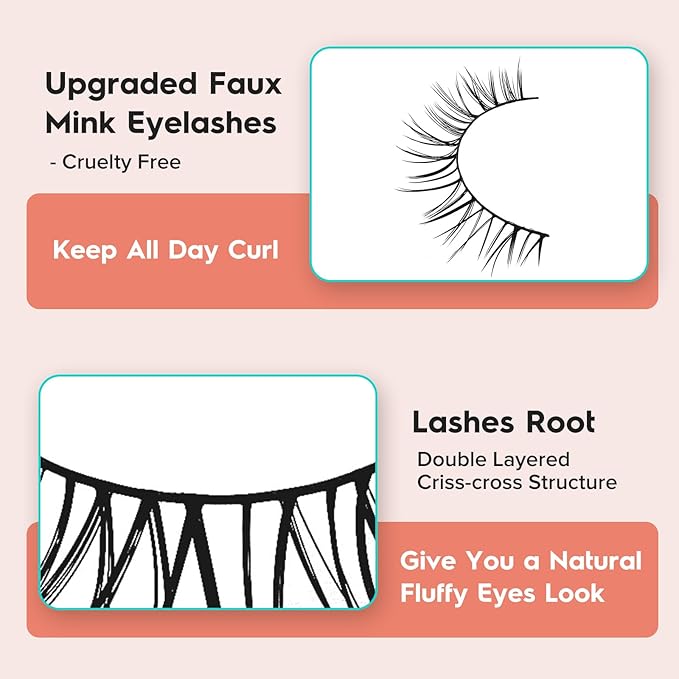 Natural Lashes Eyelashes 10mm Short Mink Lashes Wispy Eyelashes Thinner Band 3D Volume Cat Eye Lashes C Curl False Lashes 7 Pair by Siligli