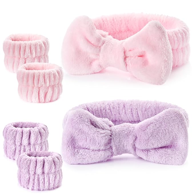 6Pack Headbands and Wristband Set for Washing Face, Spa Skincare Makeup Headband, wrist bands and hair band for face wash, for Women and Teen Girl skincare tools Gifts