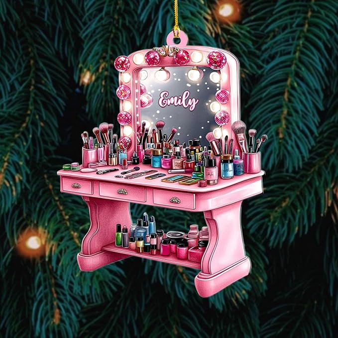 Personalized Makeup Tools Ornament โ Custom Beauty Christmas Tree Decoration, Holiday Keepsake Gift for Makeup Artists, Cosmetologists, Beauty Lovers, Salon Owners, Families and Coworkers (MKH7)