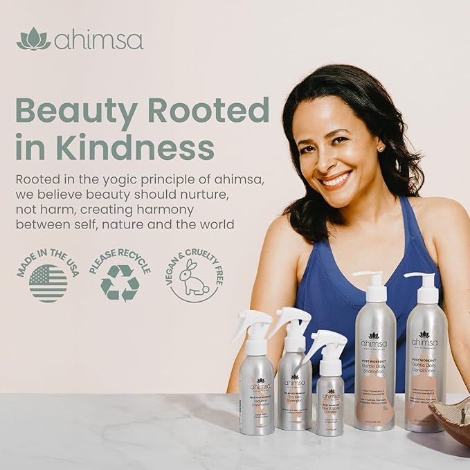 Ahimsa Leave-In Hydrating Conditioner for Dry Hair, Moisturizing Conditioner for Damaged Hair, Wavy, Curly or Color-Treated, Organic Anti-Frizz Moisturizing Conditioners with Coconut Oil Formula