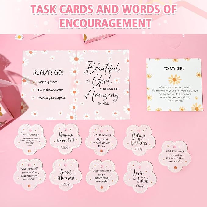 Set of 9 Individually Wrapped Teen Girl Gifts Trendy Stuff, Cute & Practical, Christmas/Birthday Gift for Granddaughter Daughter Niece Ages 8-16, with Empowering Tasks(Pink)