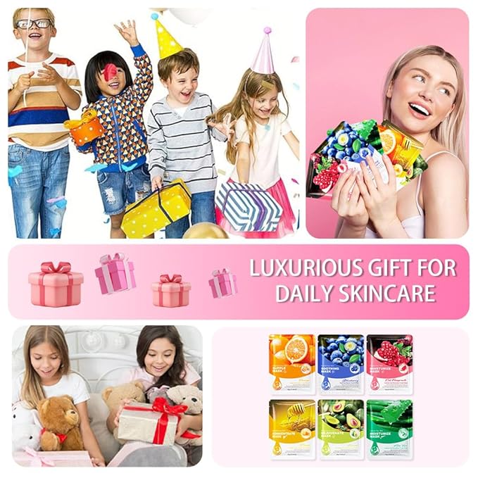 Kaely 6 Pack Variety Sheet Masks, Spa Party Face Masks for Kids Teens Skincare Set, Girls Night Facial Masks Skin Care, Moisturize Soothe for All Skin Types, Birthday Christmas Gifts, Set01