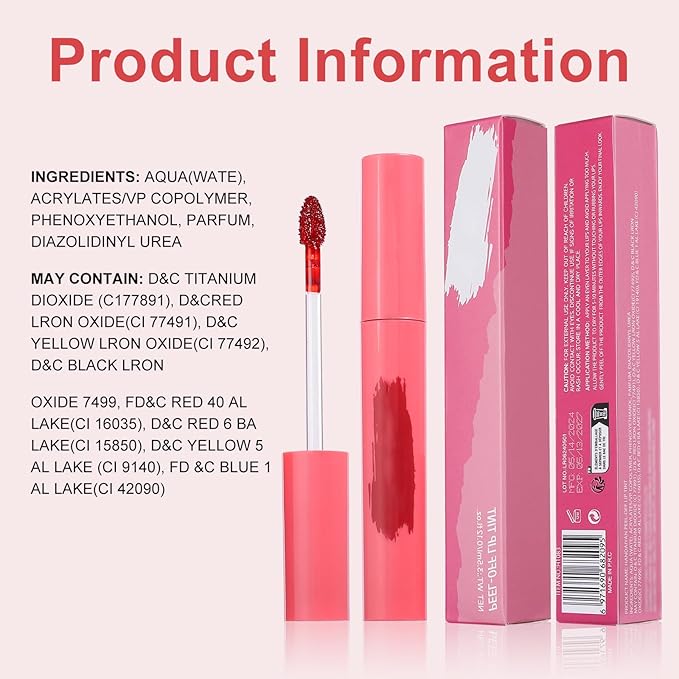 Lip Liner - Lip Stain Peel Off Moisturizing Long-Lasting & Waterproof Transfer Proof & Plumping, Non-Stick Cup Lip Liner Stain Tint For All Skin Types (Coral Red, 1 PCS)