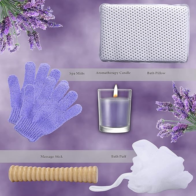 Gift Baskets for Women. Relaxing Lavender Bath Gifts for Her Spa Basket is Filled with All Natural Spa Goodies! Sulfate & Paraben Free. Spa Gifts for Women.