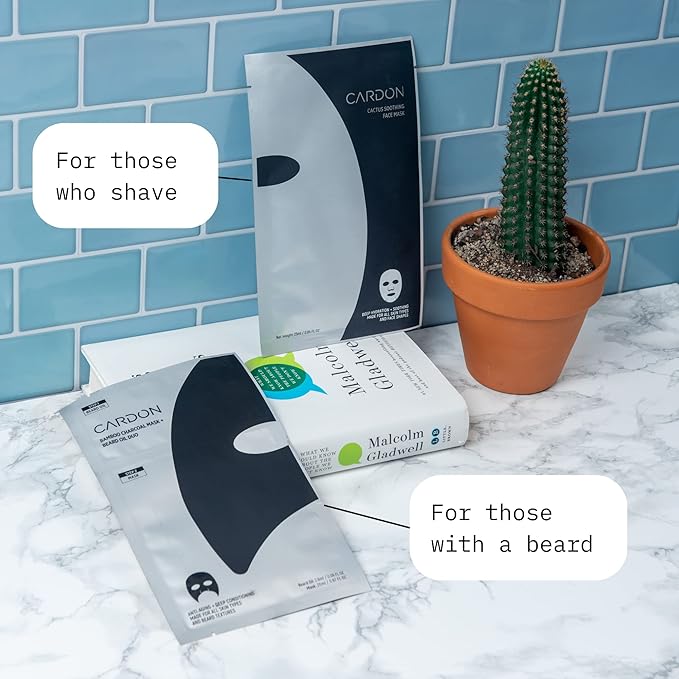 Cardon Cactus Soothing Sheet Mask | Korean Sheet Masks for Sensitive Skin Post-Shave | Korean Skin Care Mask | Vitamin E, Cactus Extract, Heartleaf, Cica | 4-Pack