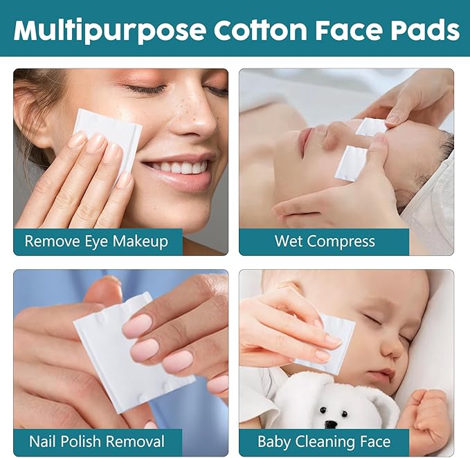 Premium Cotton Pads for Face (200 Count) - Natural High-Quality Makeup Removers, 100% Pure Cotton, Ultra-Soft & Lint-Free, Gentle for Toning, Facial, Eyes & Lips