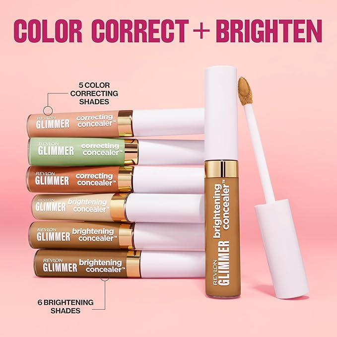 Revlon Glimmer Brightening Concealer, Liquid Under Eye Makeup, Made with Caffeine, Vitamin C, & Stevioside, 155, 0.3 fl oz