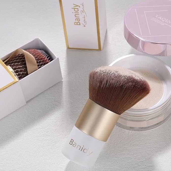 Kabuki Face Makeup Brush, Portable Travel Blush Brush Flawless for Foundation, Powder, Bronzer Buffing, Liquid, Cream, Cruelty Free