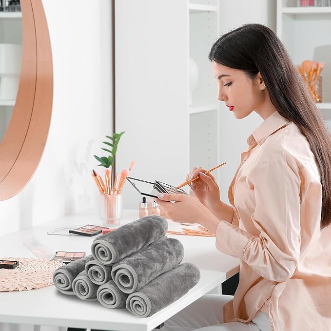 Nugilla Reusable Face Wash Cloths, 8 Pack Soft Microfiber Makeup Remover Towels for Women (Cool Grey)